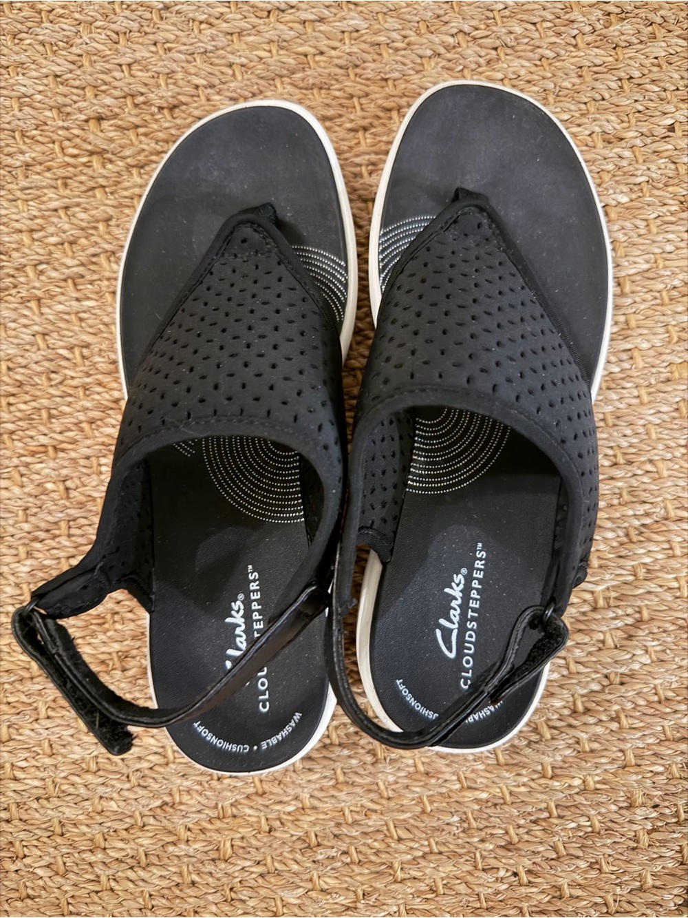 Clarks Black Perforated Slingback Mules